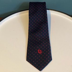 Vintage Christian Dior Tie - Navy w/ Red Polka Dots